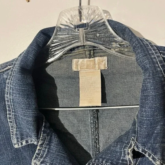 Vintage EUC Baby Phat Rare Blue Jeans Metal Cat Logo Denim Jacket Women Size XL - Picture 3 of 7